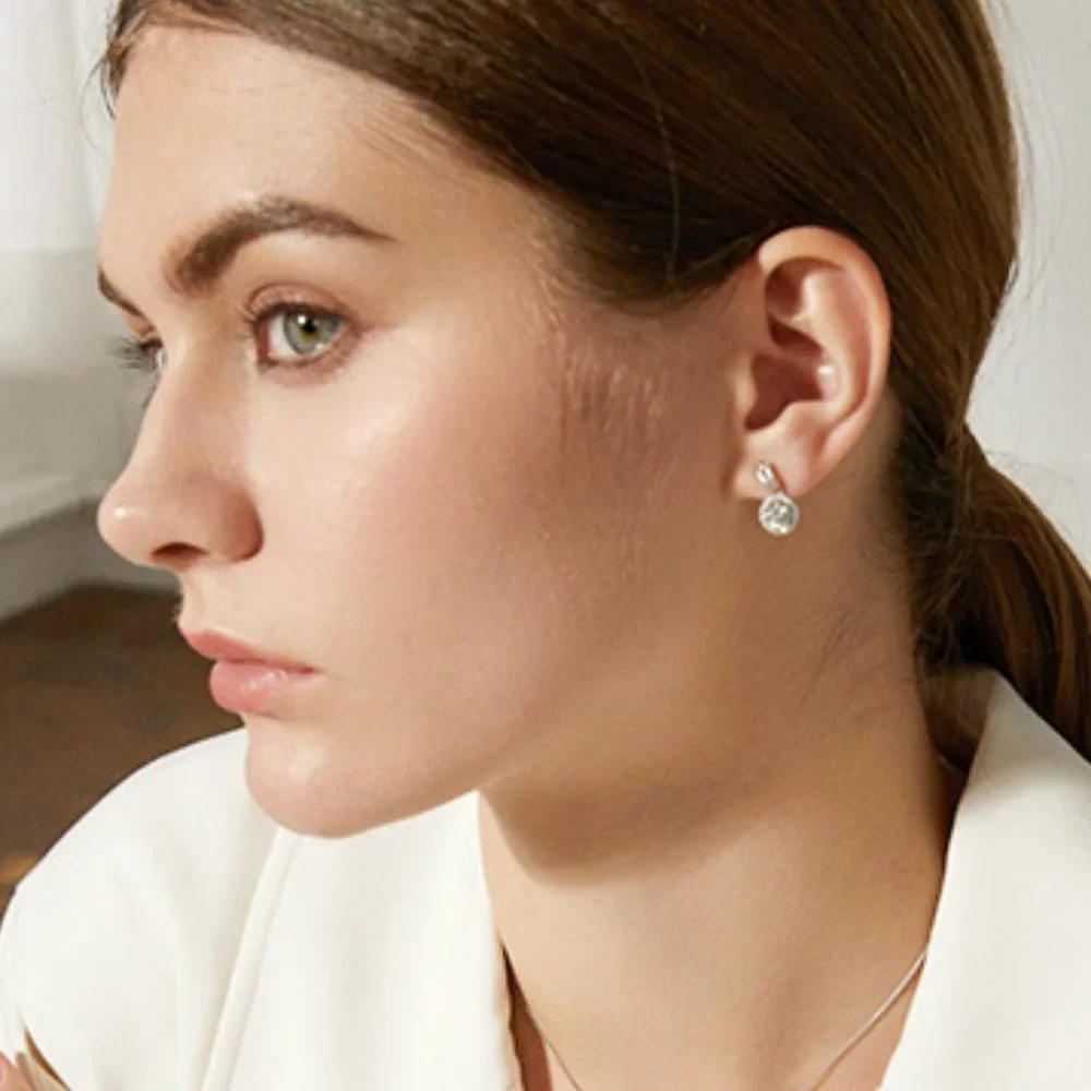 Certified 1ct. t.w. Diamond Moissanite Round Halo Earrings NEW L - Picture 2 of 10